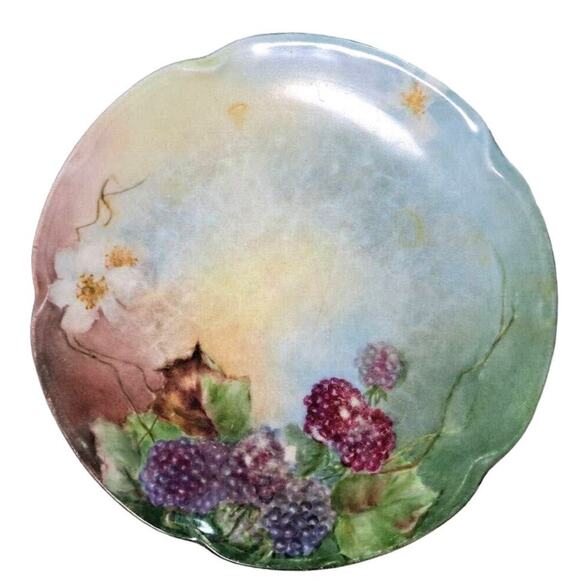 Antique J&C Louise Bavaria 1898-1923 Raspberry Black Berry Fruit Blossom Plate - Picture 1 of 12
